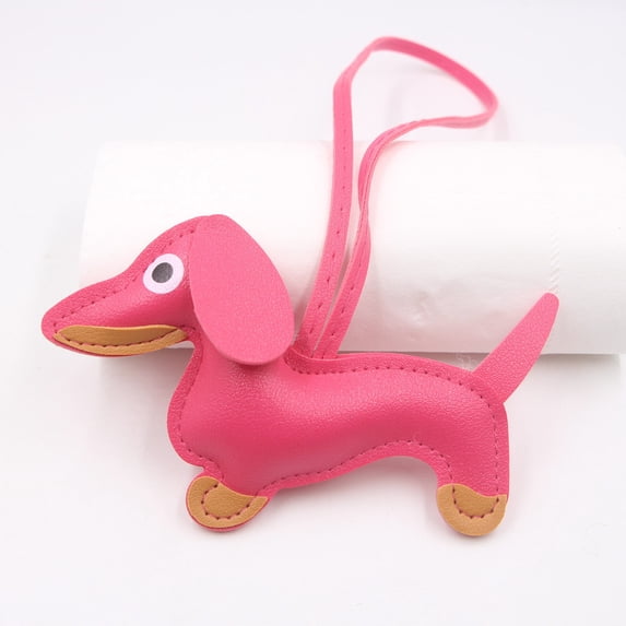 EDHITNR Leather Sausage Dog Keychain, Handmade Dangle Pendant for Keys Phone Case Bag, Cute Dachshund Charm Accessory for Backpack Car Zipper Purse Decoration