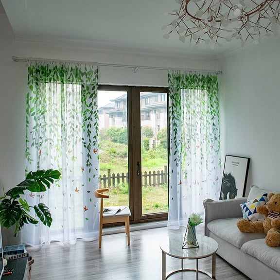 EDHITNR Leaves Sheer Curtain Window Voile Drape, Soft Light Filtering Fabric Single Panel for Living Room Bedroom 200x100cm