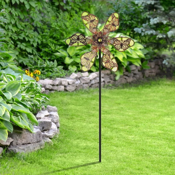 EDHITNR Luminous Wind Spinner, Solar Powered Glowing Windmill for Garden, Metal Wind Spinner Outdoor Decor with Ground Stakes for Yard Patio Lawn