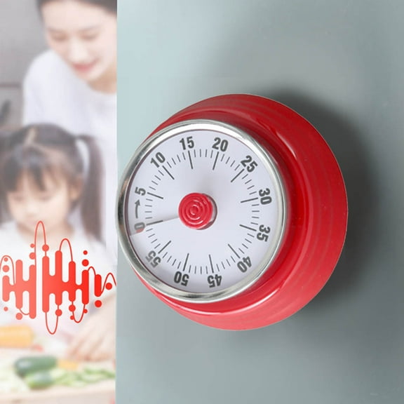 EDHITNR Magnetic Kitchen Timer, 60-Minute Countdown Timer with Loud Alarm, Mechanical No Battery Timer for Cooking Baking, Magnetic Back Strong Adhesive for Fridge Stove Cabinet, Red