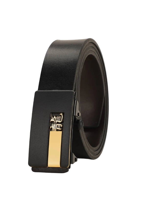 Men's Automatic Buckle Belt Toothless Ratchet Belt No Drill One Button Adjustment, Black Gold Electroplated Scratch Proof Hardware Versatile Business Casual Belt Adjustable Length 1 Pack