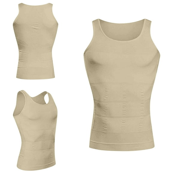 EDHITNR Men's Slimming Tank Top, Male Body Shaper Shirt for Tummy Control, Compression Shapewear for Men Workout Weight Loss Posture Support, Beige