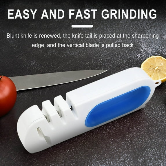 EDHITNR Mini Knife Sharpener, Portable Four-in-One Fast Sharpener for Kitchen Knives, Household Cutter Sharpener with Non-Slip Base, Easy Grip Handle for Daily Use, Blue
