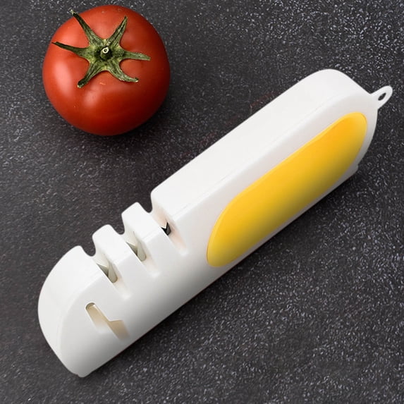 EDHITNR Mini Knife Sharpener, Portable Four-in-One Fast Sharpener for Kitchen Knives, Household Cutter Sharpener with Non-Slip Base, Easy Grip Handle for Daily Use, Yellow
