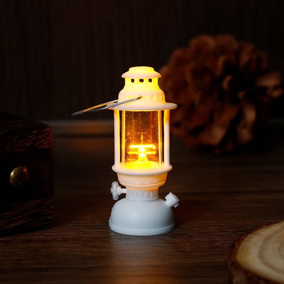 EDHITNR Mini Retro Oil Lamp Ornament, Electronic Candle Decor with Flickering Flame, Safe Holiday Atmosphere Light for Christmas Halloween Bedroom, White