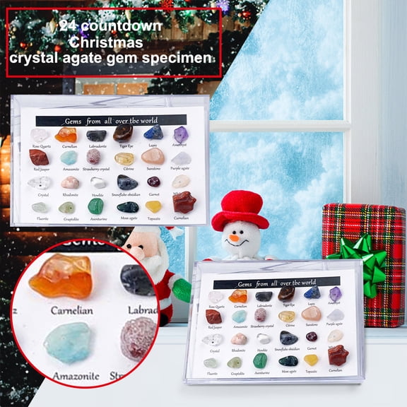 EDHITNR Natural Crystal Agate Advent Calendar, 24 Piece Petrofossil Geological Specimen Set, Christmas Countdown Calendar for Lovers Collectors