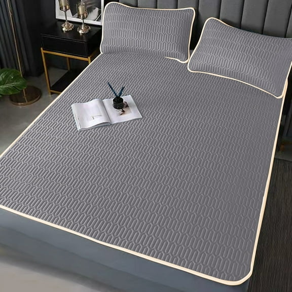 EDHITNR Natural Emulsion Mattress Topper, Breathable Emulsion Foam Layer with Responsive Support, Three-Piece Set Includes Fitted Sheet Two Pillowcases for Bed Comfort, Dark Gray