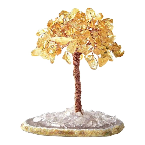 EDHITNR Natural Quartz Crystal Money Tree, Feng Shui Bonsai for Wealth Luck Healing, Natural Agate Crystal Tree Sculpture for Home Office Decor Gift, Yellow