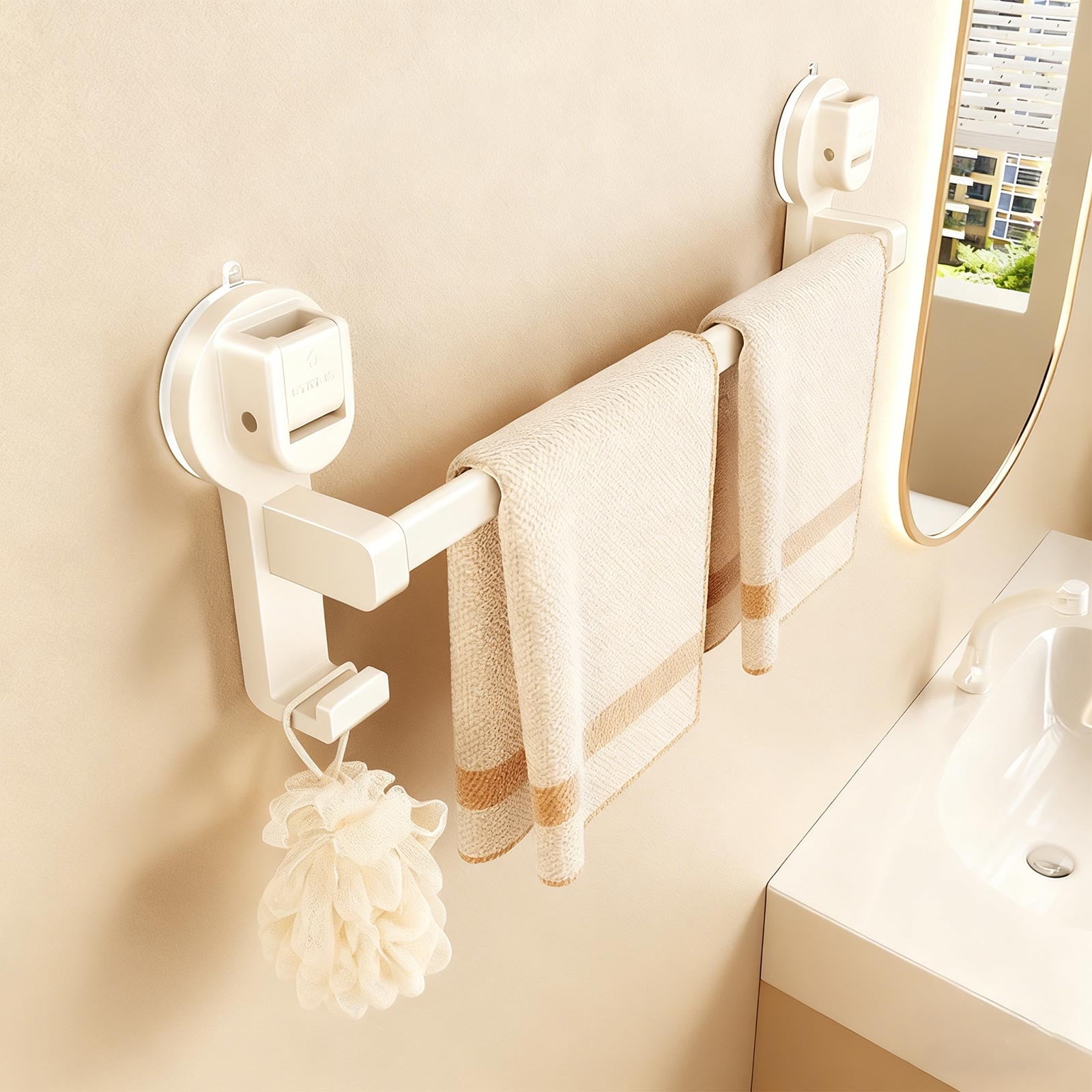 EDHITNR No-Drill Suction Cup Towel Bar, Strong Adhesive Single Bar Rack ...