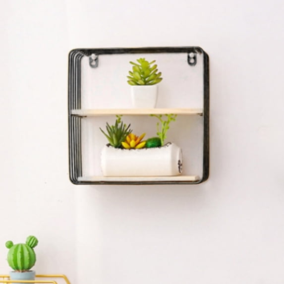 EDHITNR No Drill Wall Shelf, Drill-Free Wall Mounted Storage Rack, European Style Double Layer Shelf for Living Room Bedroom Wall Decor, Black