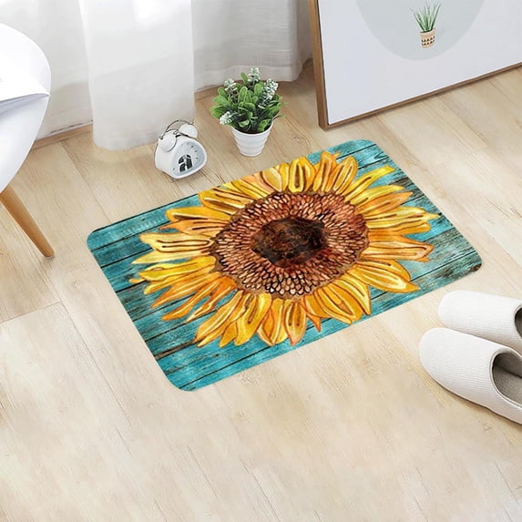 EDHITNR Non-Slip Sunflower Doormat, Soft Polyester Floor Rug for Home Bedroom, Anti-Slip Bathroom Kitchen Living Room Carpet Mat 60x40cm