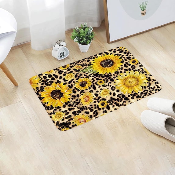 EDHITNR Non-Slip Sunflower Doormat, Soft Polyester Floor Rug for Home Bedroom, Anti-Slip Bathroom Kitchen Living Room Carpet Mat 60x40cm