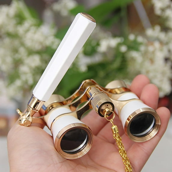 EDHITNR Opera Glasses, 3x25 All Metal Gold Plated Binoculars with Wide Angle, High-Definition Night Vision Opera Binoculars for Concerts Theater Bird Watching, Portable Telescope for Sports Events