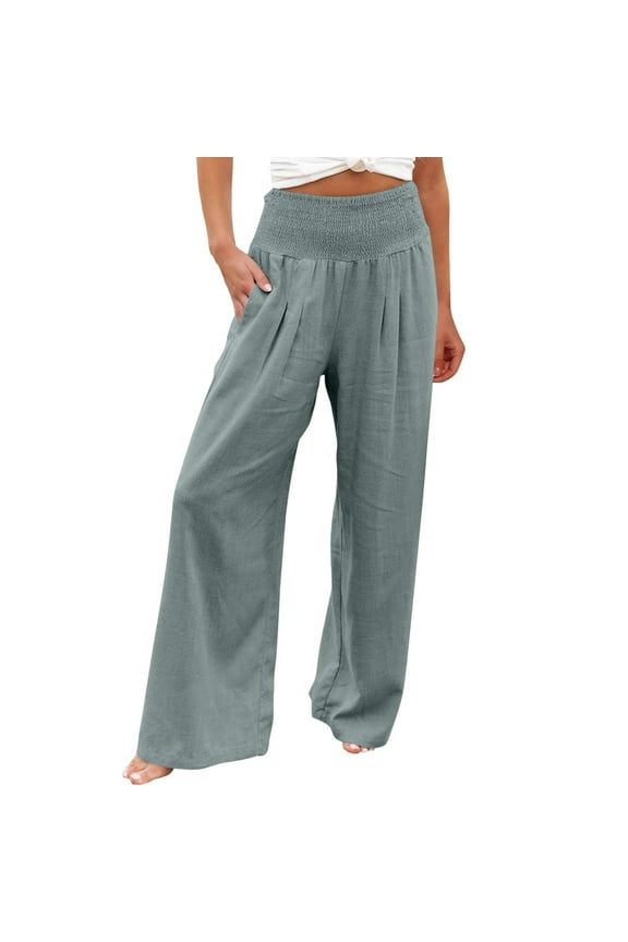Palazzo Pants for Womens Plus Size Loose Wide Leg Pants Casual Comfy High Waist Straight Pants with Pockets Blue 3XL #My Orders