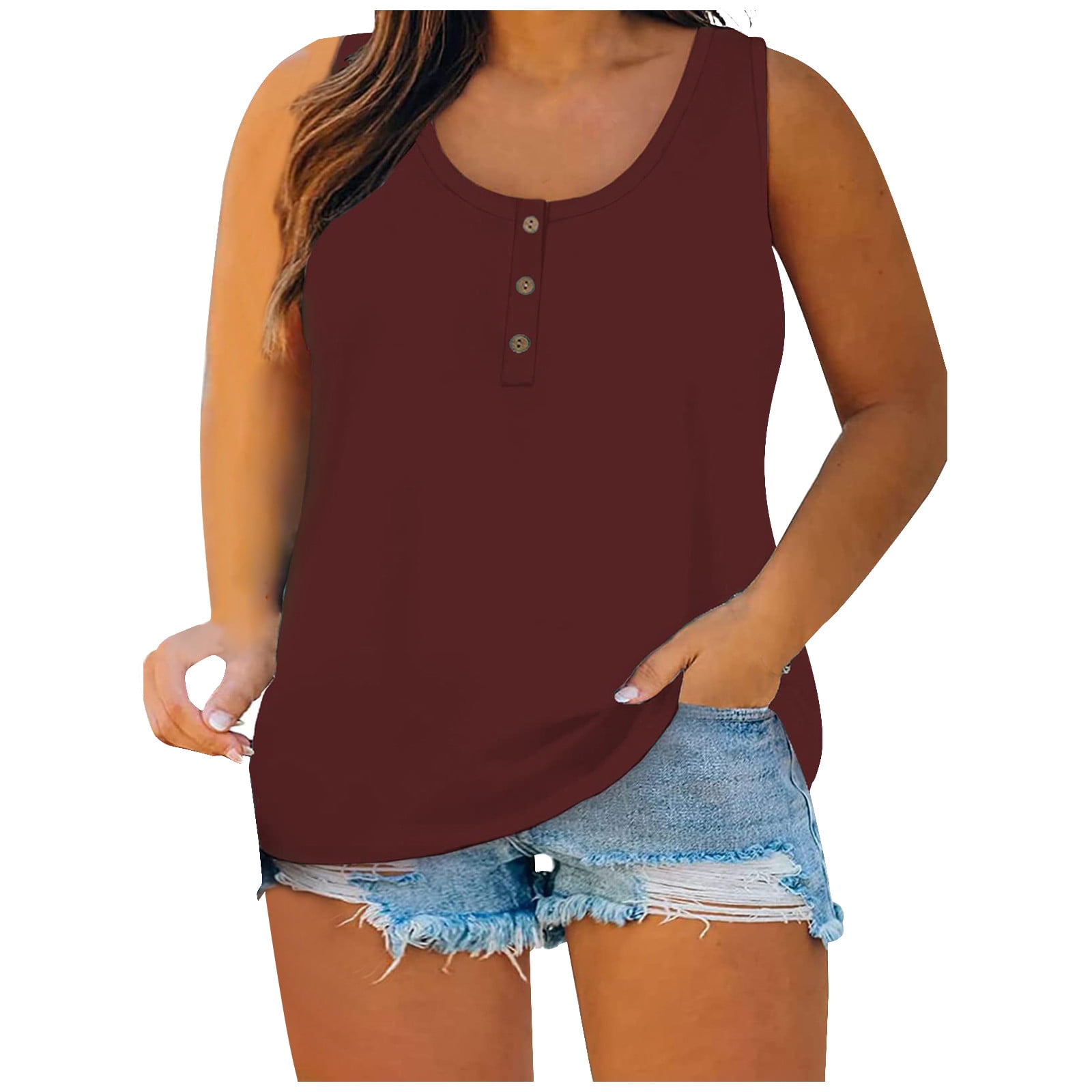 CARCOS Plus Size Tank Tops For Women - Sleeveless V-Neck Casual Summer Tees (XL-5XL)