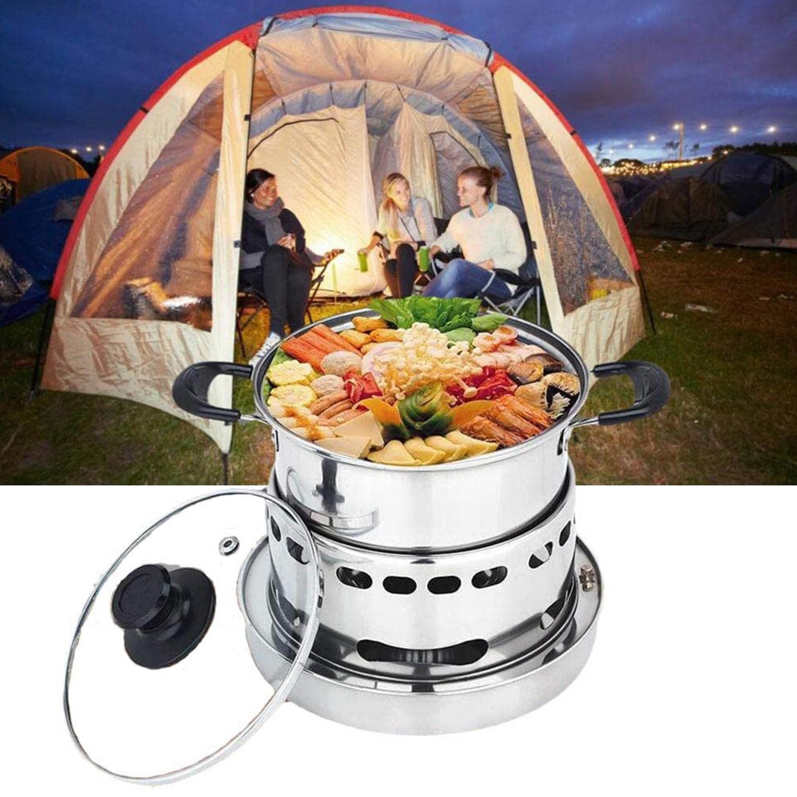 EDHITNR Portable Butane Stove, Single Burner Camping Stove for Indoor Outdoor Use, Stainless Steel Cooktop with Pot, No Electricity Required for Camping Hiking Picnics