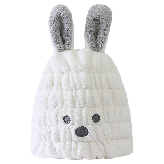 EDHITNR Quick-Dry Hair Towel Cap, Microfiber Hair Drying Hat for Kids, Super Absorbent Bathing Tool with Cute Ears for Shower Travel Indoor Outdoor, White