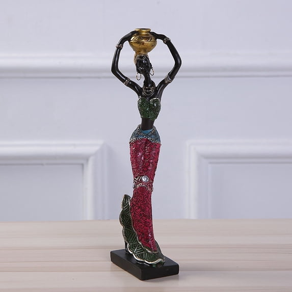 EDHITNR Resin Beauty Girl Statue Ethnic Style Home Decoration Crafts, Odorless Rustproof Sculpture for Shelf Desk African American Woman Figurine