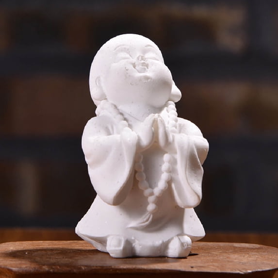 EDHITNR Sandstone Maitreya Buddha Resin Crafts Desktop Tea Pet Buddha Series Welcome Happiness Statue, Portable Little Monk Figurine for Office Car Decor