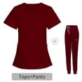 thumbnail image 1 of EDHITNR Scrub Sets for Women, Scrub Uniform Short Sleeved Fashionable Pocket Protective Work Clothes Short Sleeved V-Neck Top/shirt Set Womens Scrub, 1 of 4