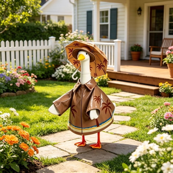 EDHITNR Seaside Coconuts Tree Raincoat Umbrella Set Porch Goose Decorative Costumes Outfit, Tropical Beach Theme Decor with Hat for Outdoor Garden Patio