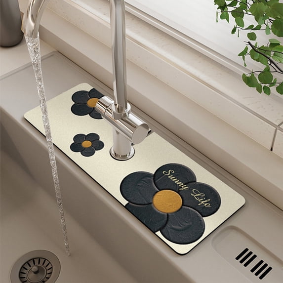 EDHITNR Sink Faucet Guard & Absorption Pad, Anti-mould Quick-drying Drip Mat for Kitchen, Sink Protector Countertop Mat for Sponges Dish Cloths, Water Absorbent Splash Guard for Bathroom Laundry,