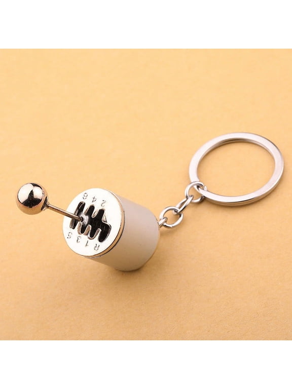 Six Gear Keychain, Metal Car Pendant Fidget Toy for Keys, Gear Shifter Keychain, Stress Relief Anxiety Toy for Adults Men Women, Car Modification Accessory Gift, White