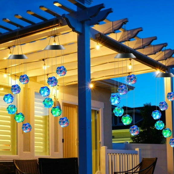 EDHITNR Solar Wind Chime Lights, Blue Solar Powered Outdoor String Lights, Waterproof Garden Decoration Lights for Patio Yard Party