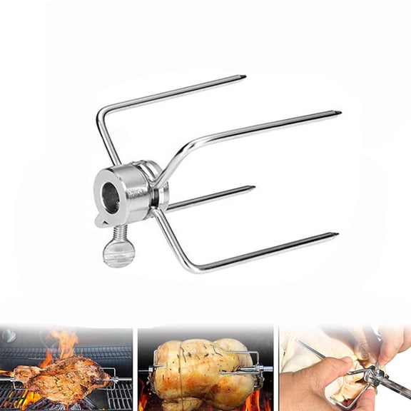 EDHITNR Stainless Steel BBQ Meat Clips, Locking Screw Meat Forks with 4 Pins for Grill Skewer, Rotisserie Chicken Turkey Grilling Tool for Outdoor Barbecue Party