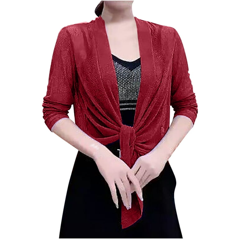 EDHITNR Summer Cardigan for Women Long Sleeved Cardigan Soft Chiffon  Cardigan for Evening Dress Wine XL # Sales Today Clearance Prime Only 