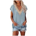thumbnail image 1 of EDHITNR Summer Tops for Women 2024 Women Summer V-Neck Short Sleeve Tops Solid Casual T-Shirt Blouse, Sizes S-2XL, 1 of 5