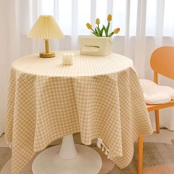 EDHITNR Tartan Tablecloth, 55 Inch Round Spill-Proof Polyester Table Cover, Checkered Party Tablecloth for Birthday Decorations Kitchen Dining, Yellow