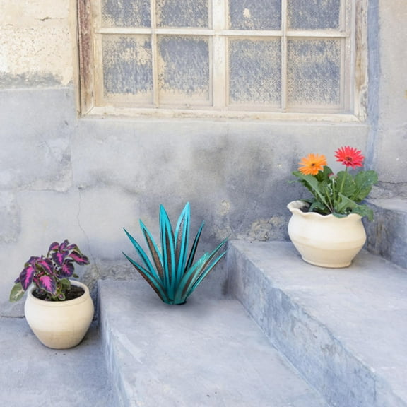 EDHITNR Tequila Iron Agave Sculpture, Handmade Blue Highlight Garden Art Decor, Unique DIY Ironcraft Agave for Home Yard Patio Decoration