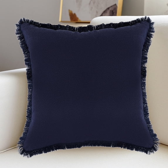 EDHITNR Thickened Linen Tassel Pillow Cushion, Washed Cotton Linen Sofa Bedside Pillow, Envelope Closure Decorative Throw Pillow for Living Room Bedroom Sofa Chair, Blue