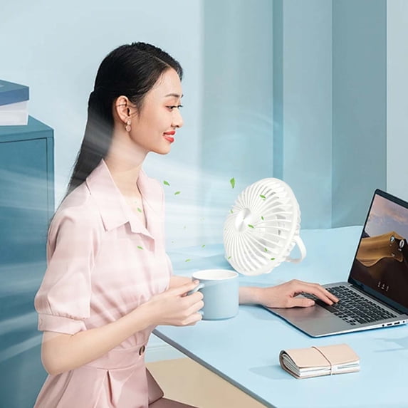 EDHITNR USB Rechargeable Desktop Fan, Portable Battery Operated Fan with 3 Speeds, EDHITNR Silent Personal Fan for Office Bedroom Travel Home Desk Table, White