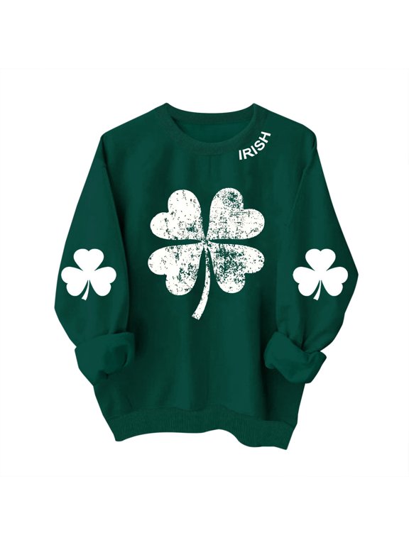 Unisex St. Patrick Sweatshirt Irish Graphic Print Round Neck Long Sleeve Casual Vintage Holiday Oversized Pullover Sweater Tops Green XS