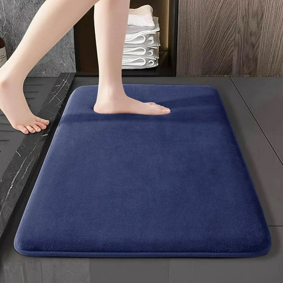 EDHITNR Velvet Solid Color Floor Mat, Water Absorbing Non Slip Bathroom Rug, Multi-Purpose Entrance Kitchen Bedroom Carpet for Home Safety Dryness, Blue