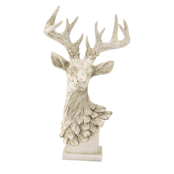 EDHITNR Vintage Resin Deer Head Sculpture 40cm Tall Male Deer Bust with Antlers, Lifelike Textured Resin Art for Home Decor, Sturdy Base for Living Room TV Console Entryway Study Shelf