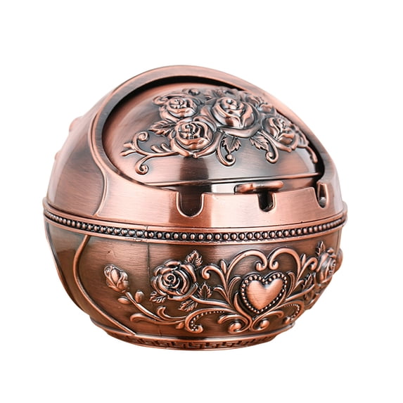EDHITNR Vintage Windproof Ashtray with Lid, Decorative Metal Ashtray Zinc Alloy, Peacock Embossed Indoor Outdoor Tabletop Ash Tray for Home Office Gift