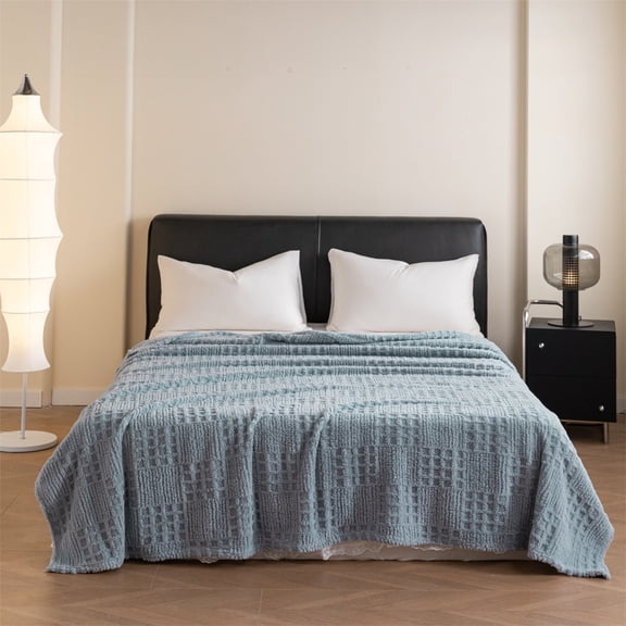 EDHITNR Waffle Jacquard Blanket, 150x200cm Lightweight Polyester Throw, Reversible Edging No Shedding Quilt for Bed Sofa Travel Camping, Gray