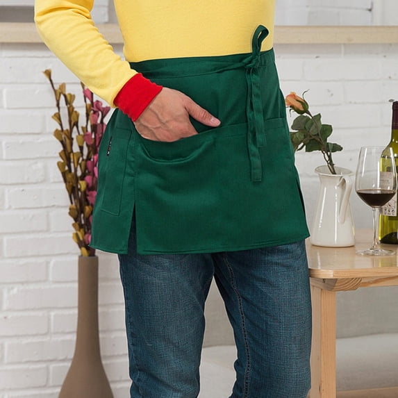 EDHITNR Waist Short Apron, Unisex Waiter Waitress Kitchen Apron with Pockets, Professional Restaurant Hotel Uniform Bib Apron for Cooking Serving Cleaning, Navy