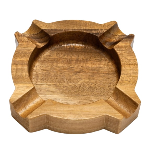EDHITNR Walnut Wood Ashtray Personalized Gift for Men 4 Cigar Holders Outdoor Heavy Base Non Tipping for Husband Father Grandfather