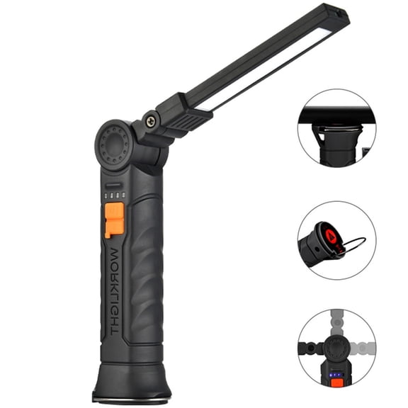 EDHITNR Waterproof LED Work Light Multi Functional Camping Lantern with 360 Degree Rotary, USB Rechargeable 1200mAh Battery 4 Lighting Modes Magnetic Base with Hook