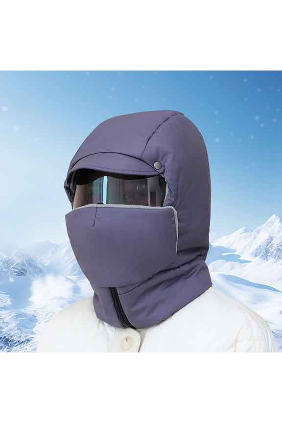 Windproof Full Face Mask with Glasses, Winter Thermal Riding Mask for Skiing Biking, Thick Insulated Wind-Proof Face Cover for Outdoor Sports Hiking Running, Dark Gray