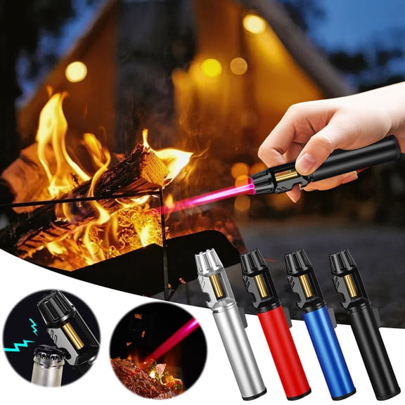 EDHITNR Windproof Rechargeable Lighter, Adjustable Flame Butane Lighter for Candle BBQ Fireplace, Portable Arc Plasma Torch Metal Lighter for Outdoor Camping Cooking, Black