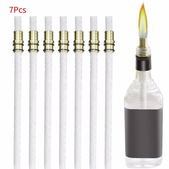 EDHITNR Wine Bottle Torch Kit 7 Pack Long Torch Wicks with Brass Wick Mount 13.7 Inch, DIY Wine Bottle Lights Patio Decor with Acrylic Coated Material