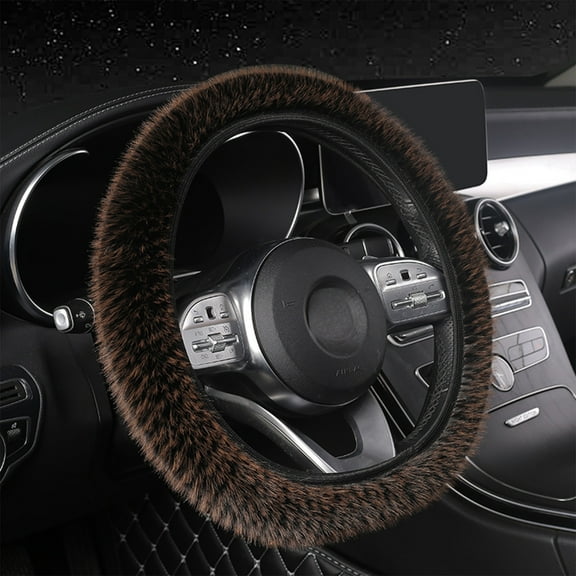 EDHITNR Winter Steering Wheel Cover, Large Plush Inner No Ring D-Type Round, Warm Anti-Slip Wear Resistant Handlebar Cover for 14-15 Inch Car