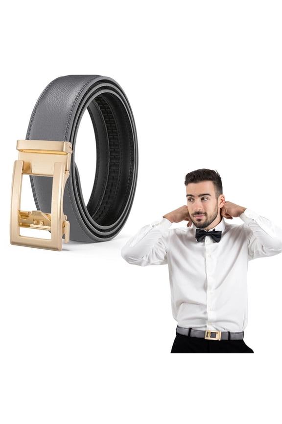 Women's Automatic Leather Belt No Holes Double Sided Leather Easy Click Waist Belt with Alloy Buckle, 3.5cm Wide Adjustable Belt for Business Suit Dress Casual Wear