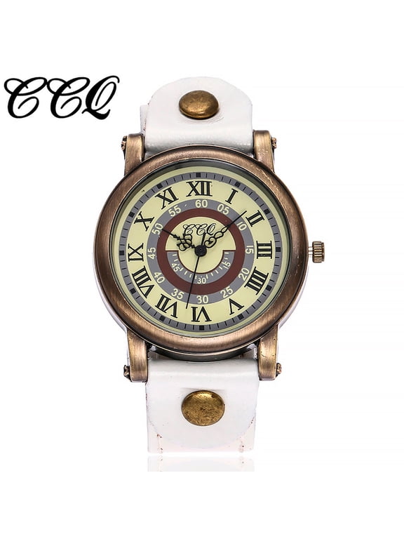 Women's Casual Quartz Leather Strap Watch, Fashion Analog Wrist Watch for Women, Stainless Steel Dial Round Glass Window Alloy Case Wristwatch
