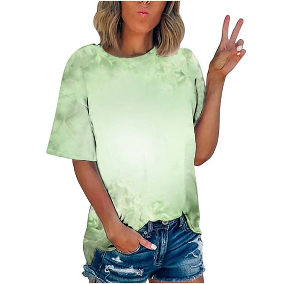 EDHITNR Women's Shirt , Short Sleeve Round Neck Casual Tops Fashion Printed T-Shirt Blouse, Sizes